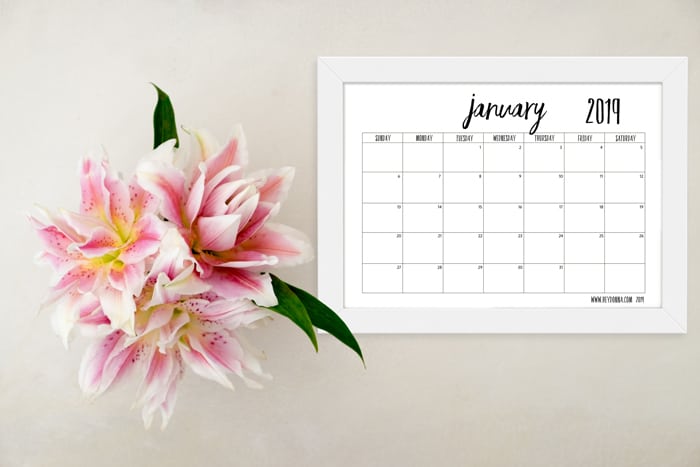2019 Monthly Calendar Printable