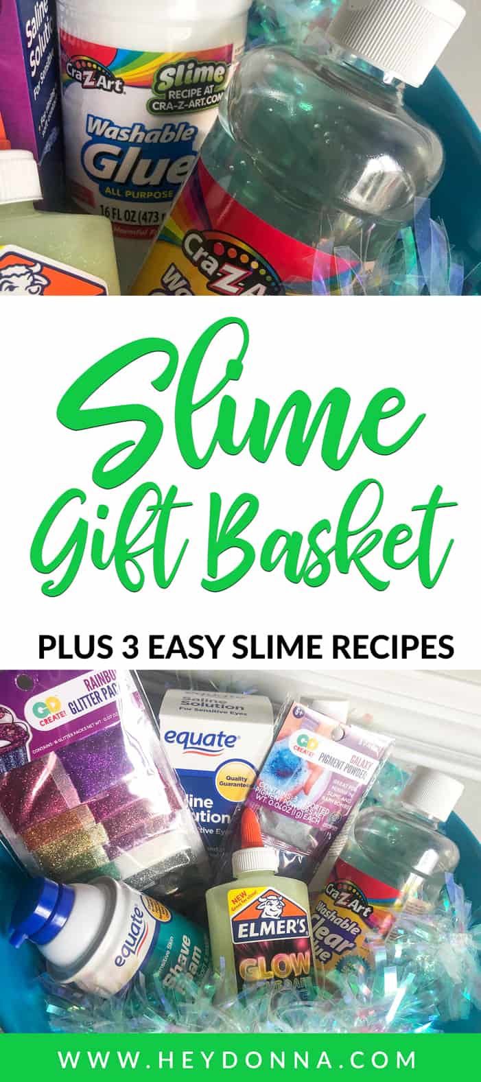 ingredients to make slime gift basket