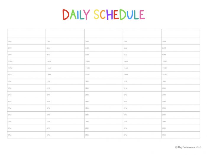 blank daily routine chart