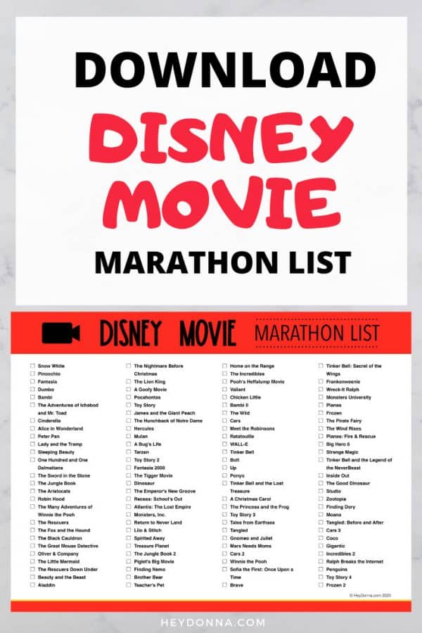 Have A Disney Movie Marathon With This Free List - Hey Donna