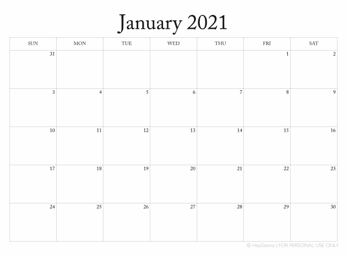 2021 Calendar Minimalist Style