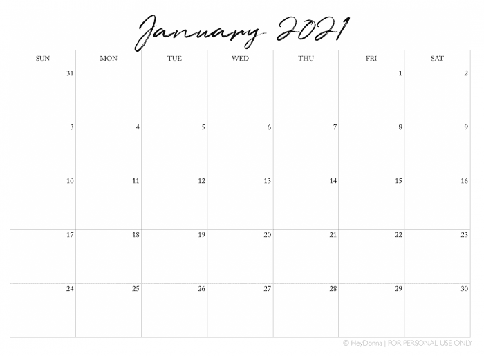 2021 Calendar handlettered Style