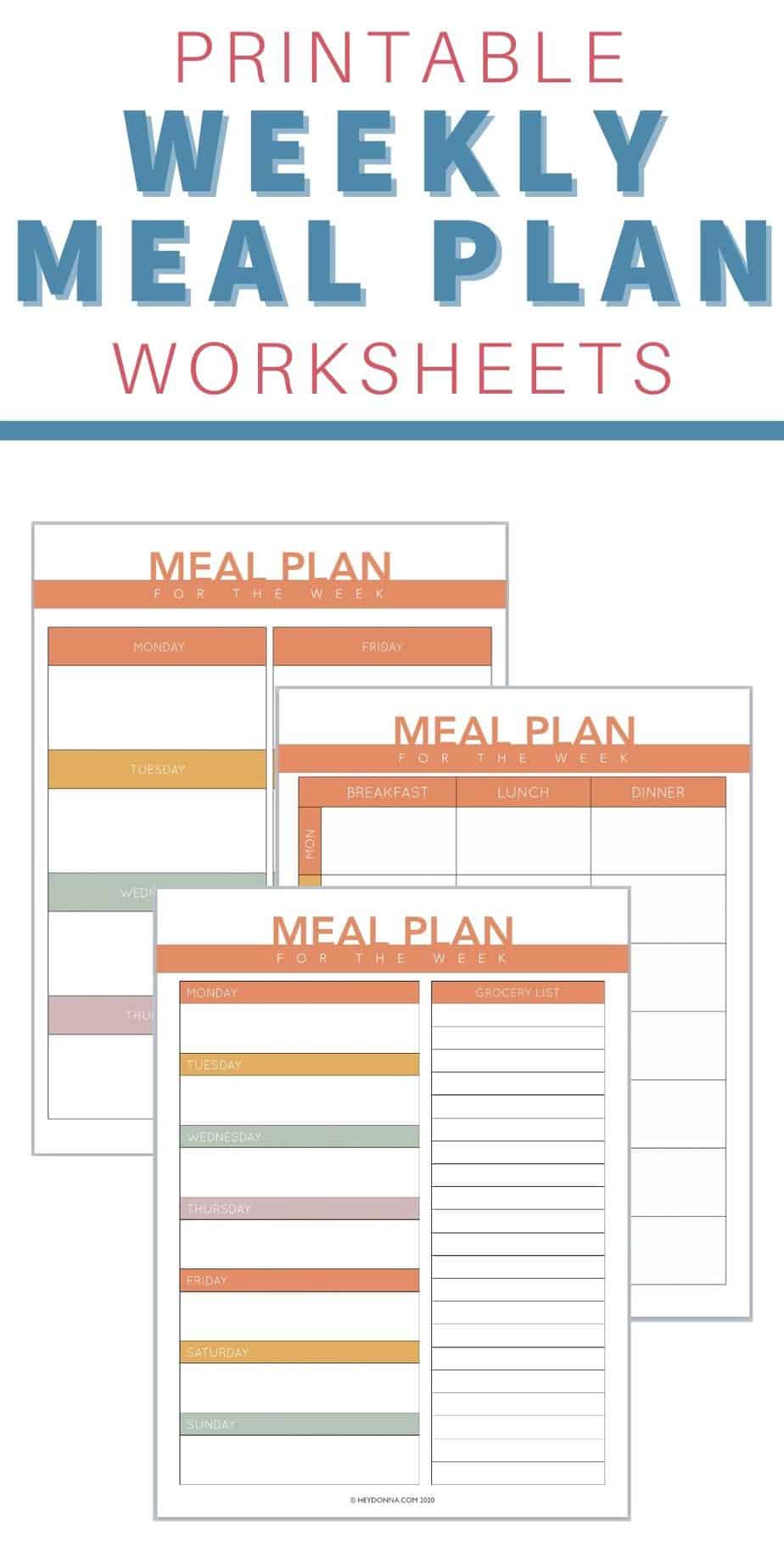 Printable Weekly Meal Plan Worksheets - Hey Donna