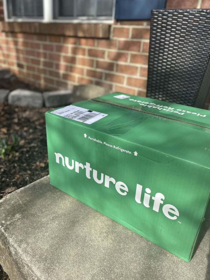 No-Prep Meal Delivery Service for Kids - Green box from Nurture Life on stairs. 