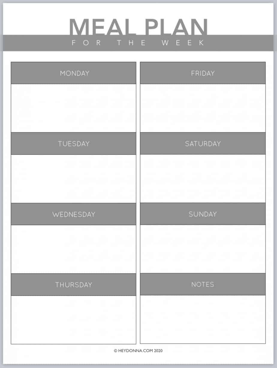 Printable Weekly Meal Plan Worksheets - Hey Donna