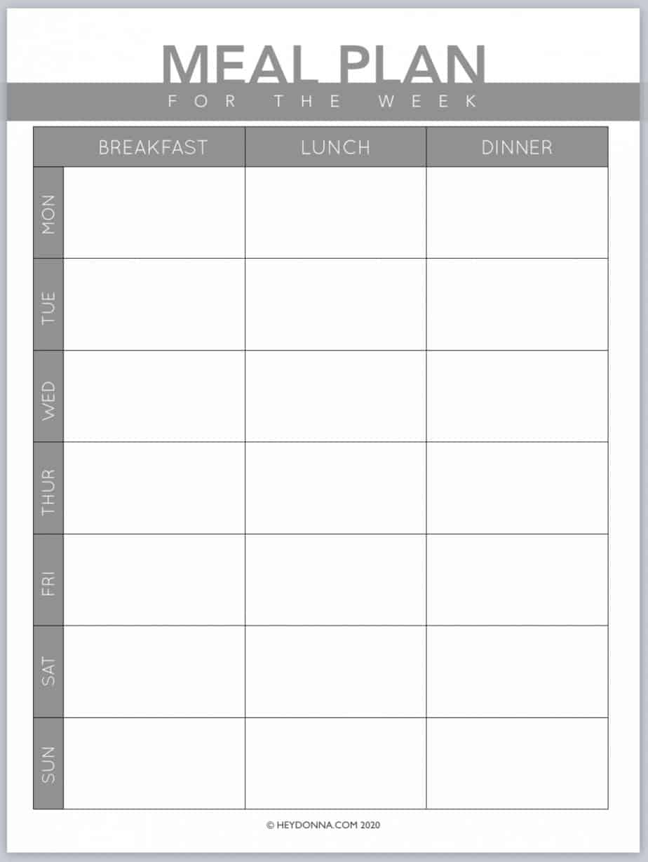 Printable Weekly Meal Plan Worksheets - Hey Donna