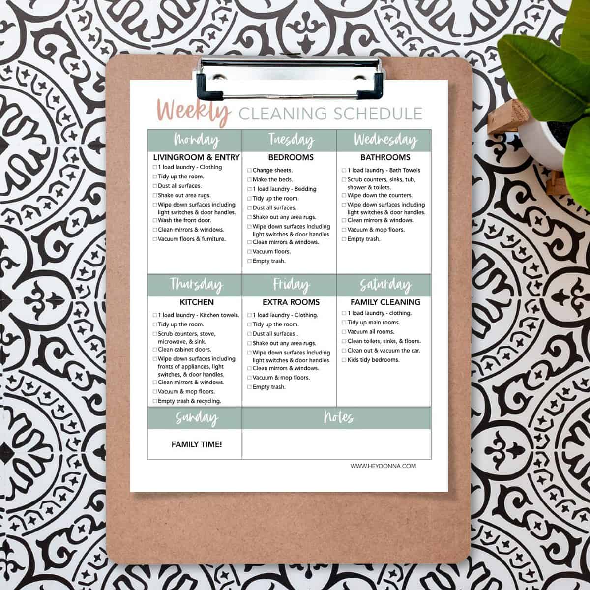printable cleaning schedule for working moms