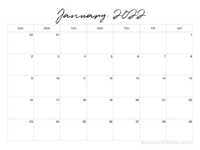 printable january 2022 calendar hey donna