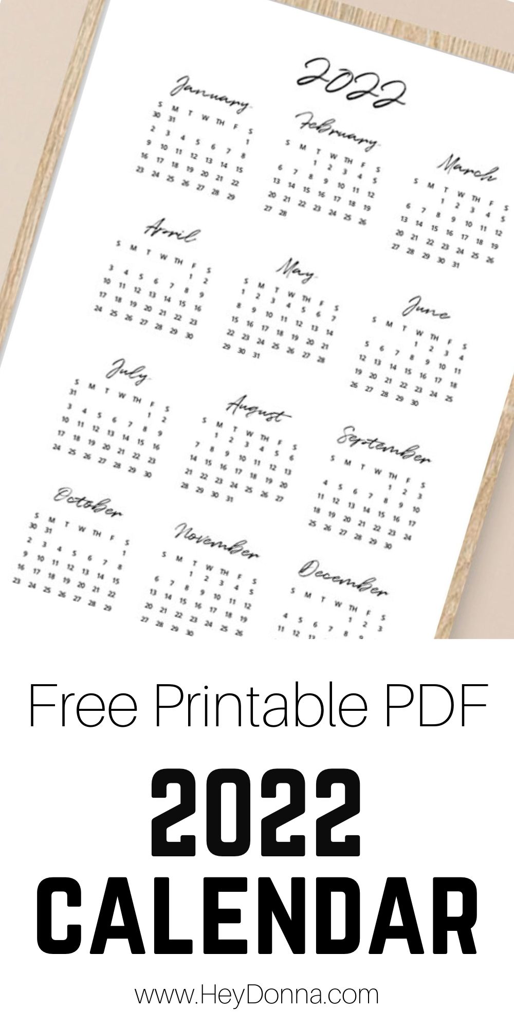 Printable 2022 Calendar on One Page - Hey Donna