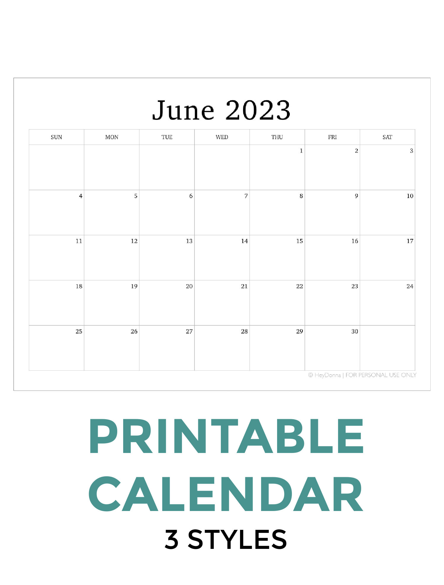 Printable June Monthly Calendar Hey Donna