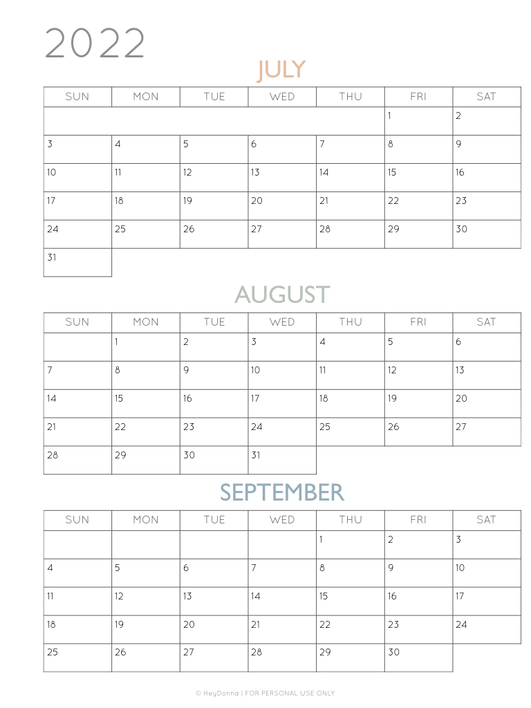 Free 3 Month Quarterly Calendar Printables - Hey Donna