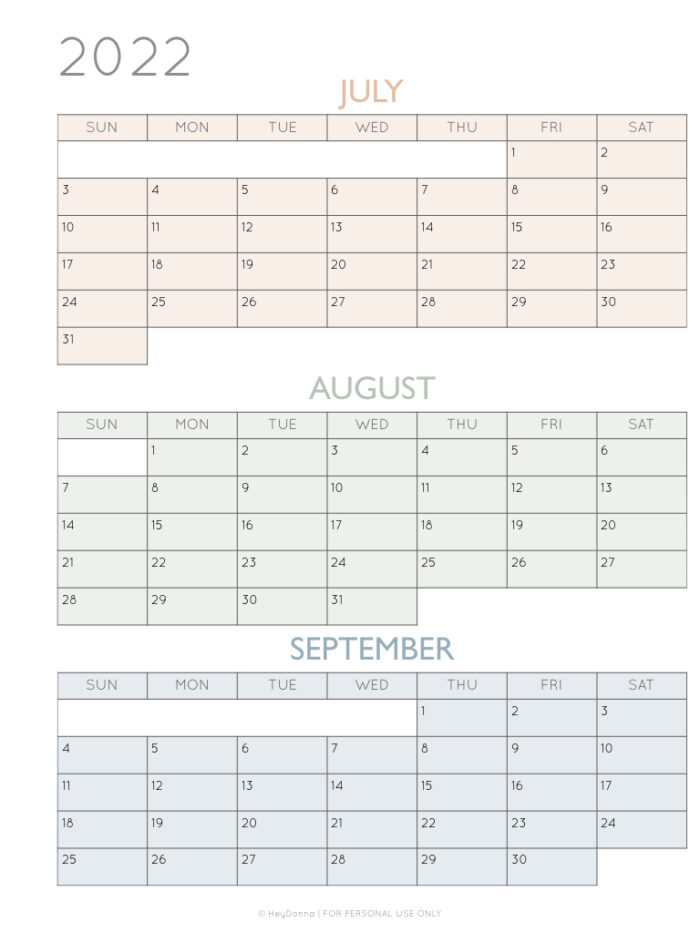 Free 3 Month Quarterly Calendar Printables - Hey Donna