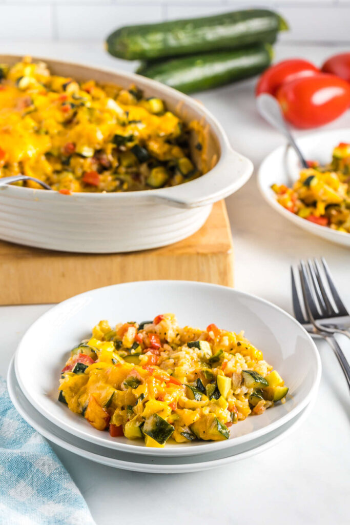 Zucchini Herb Casserole with rice and tomatoes. 