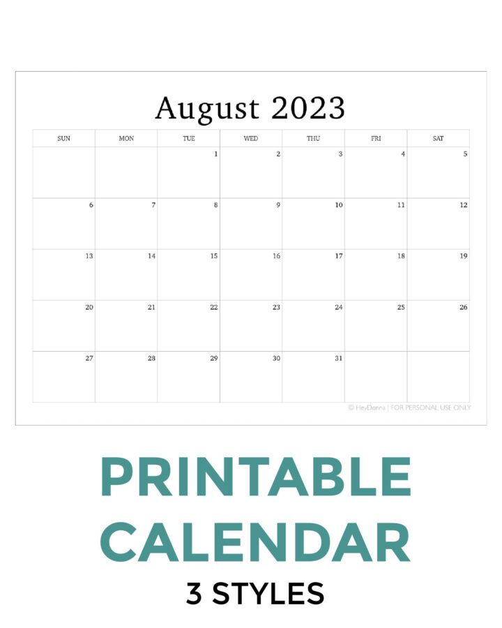 Free August Calendar