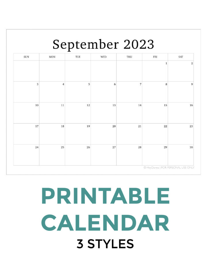 Free September Calendar to print