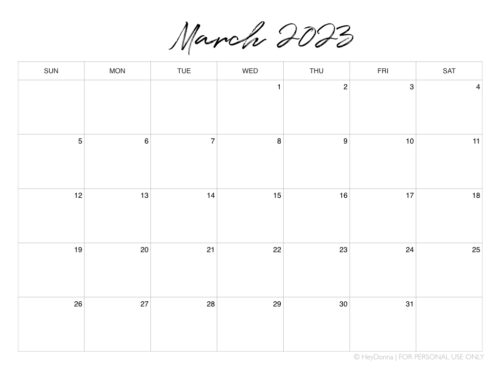 Free Printable March Monthly Calendar - Hey Donna