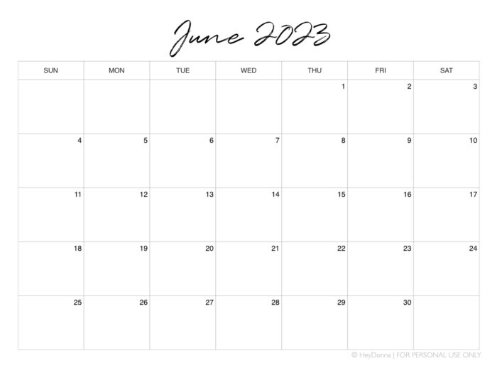Printable June Monthly Calendar - Hey Donna Printable June Monthly Calendar - Hey Donna