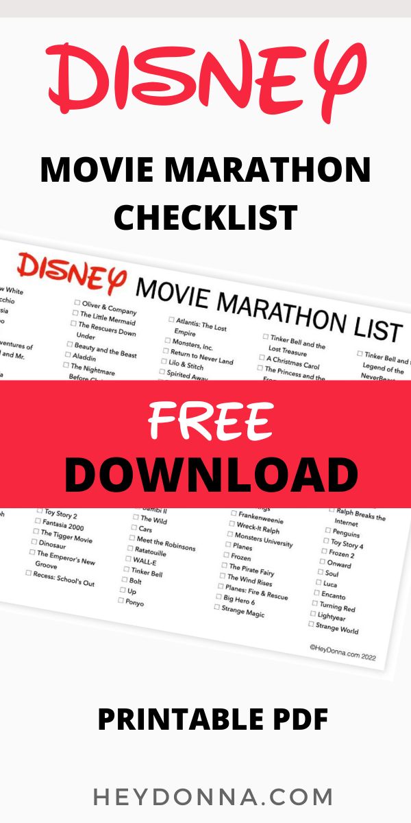 Have a Disney Movie Marathon with This Free List - Hey Donna