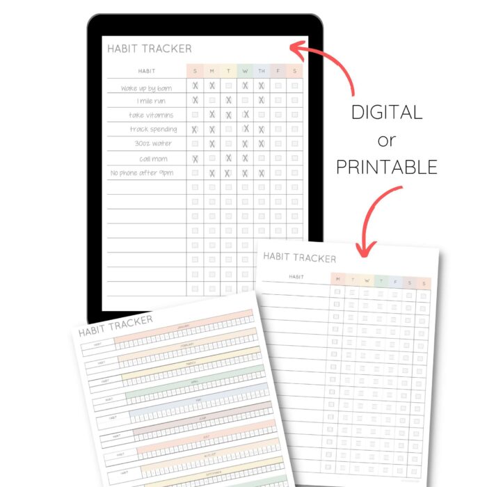 Free Habit Tracker to print or use for digital planning.
