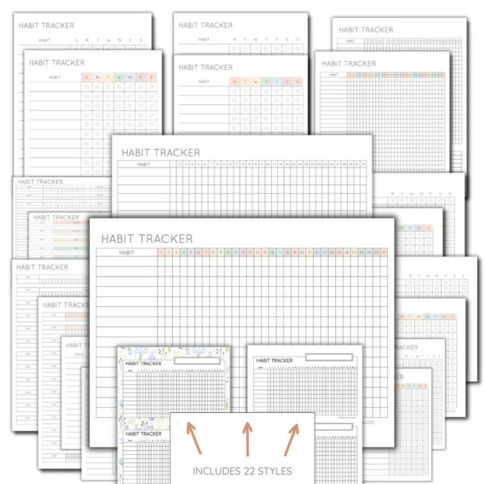 Monthly and Weekly Habits Tracker Sheets Printable 