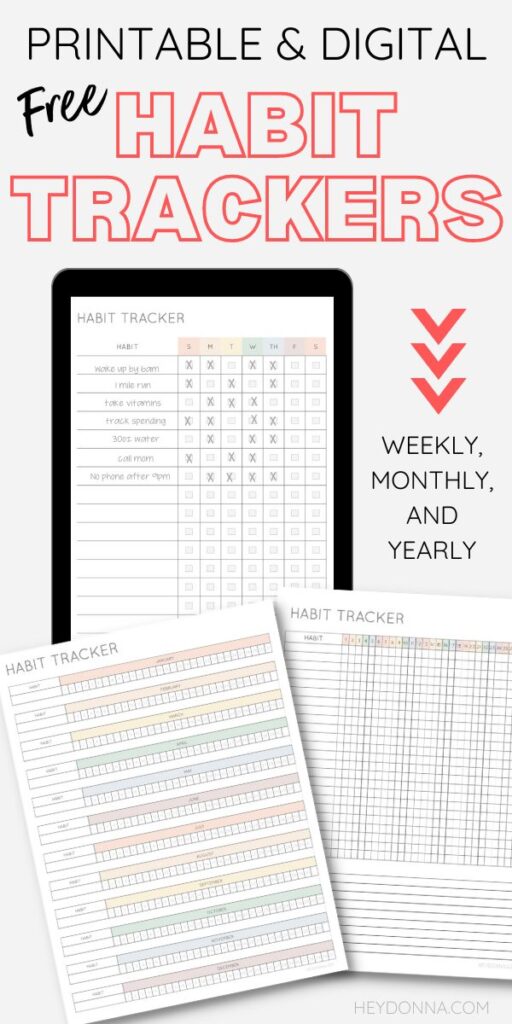 Weekly habit tracker on iPad plus Yearly and monthly Habit Trackers to print.