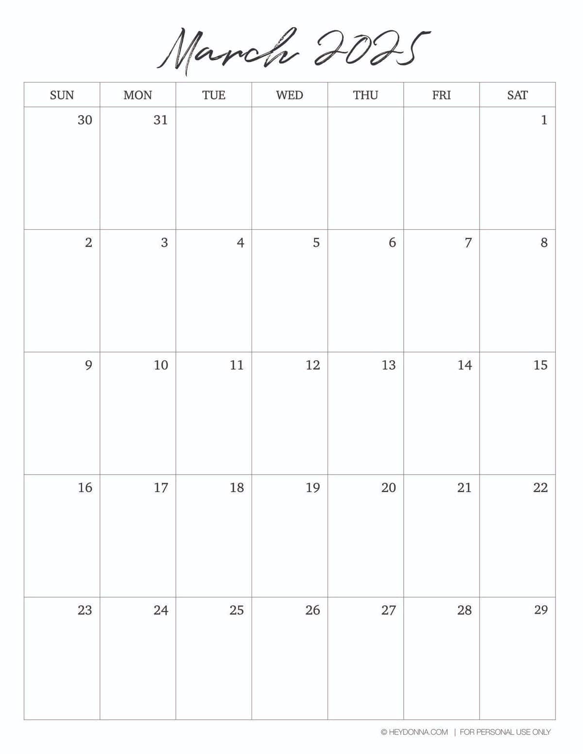 march 2025 printable month calendar