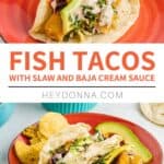 Fish tacos made with fish sticks, slaw and cream sauce.