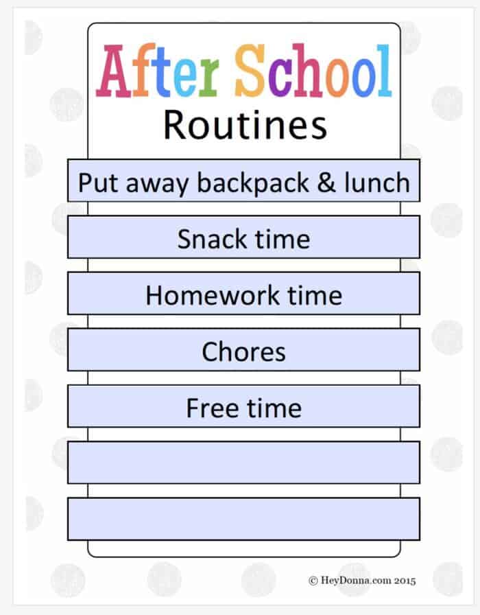 Printable routine chart for school with daily routines for kids
