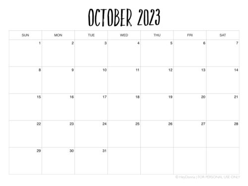 Printable October Monthly Calendar - Hey Donna