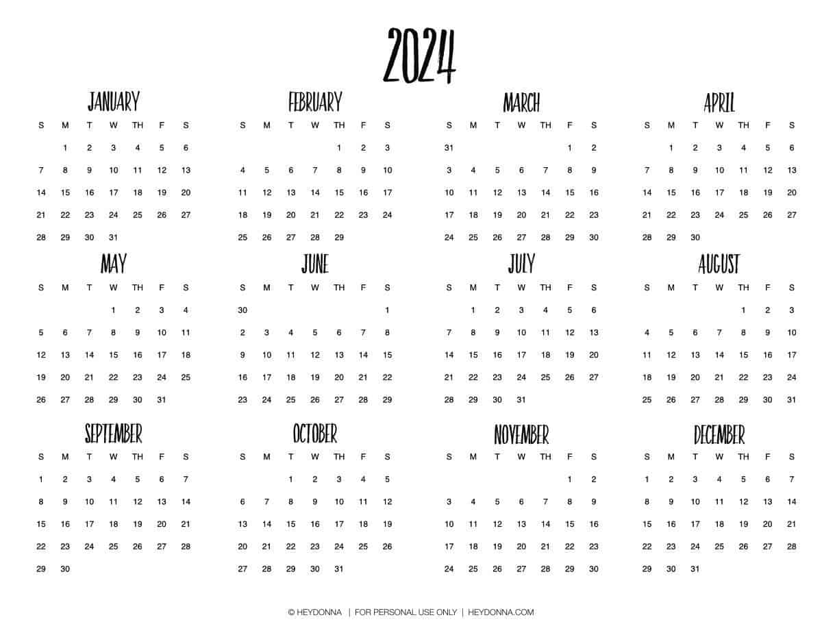 Printable 2024 Calendar on One Page - Hey, Donna!