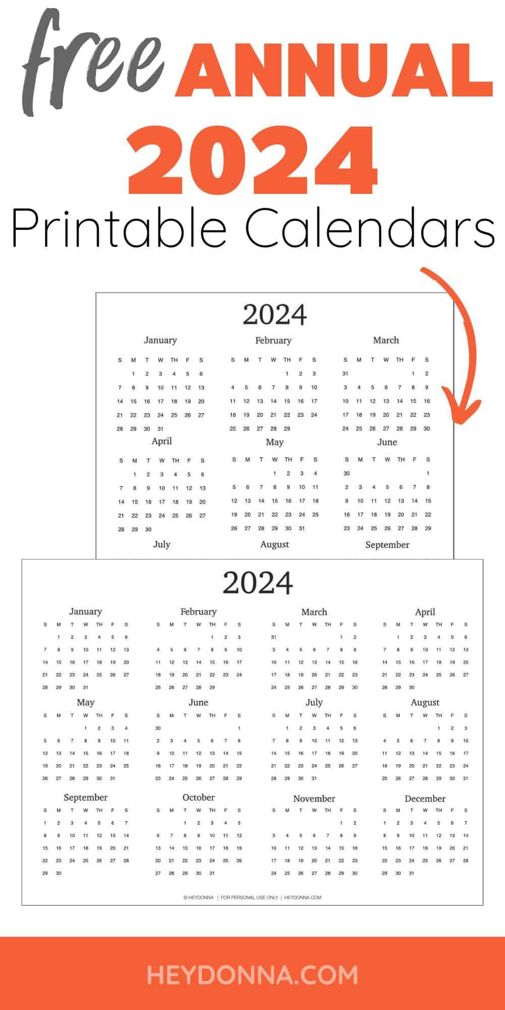 Printable 2024 Calendar on One Page - Hey, Donna!