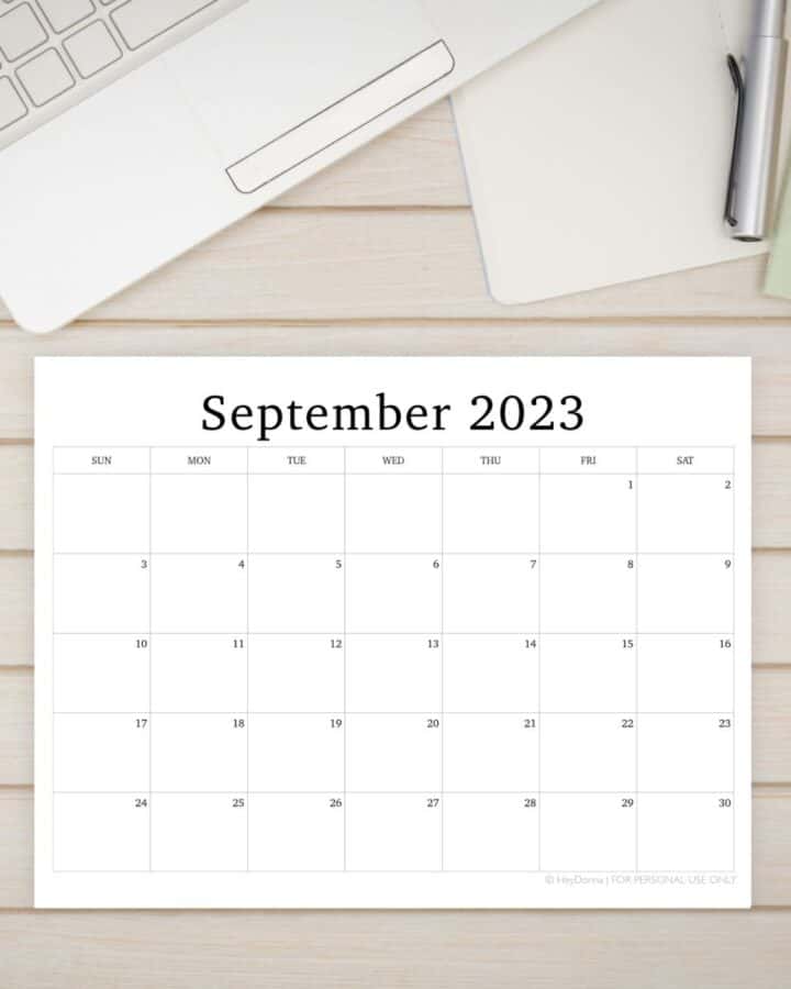 Free September Calendar to print