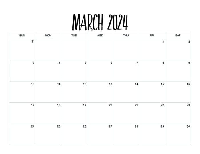 Printable March Monthly Calendar [ 2024 ] - Hey Donna