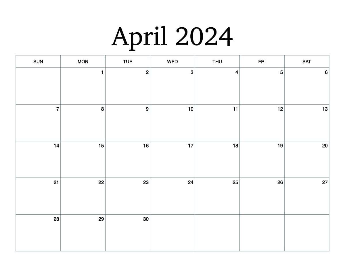 Printable April Monthly Calendar [ 2024 ] - Hey Donna