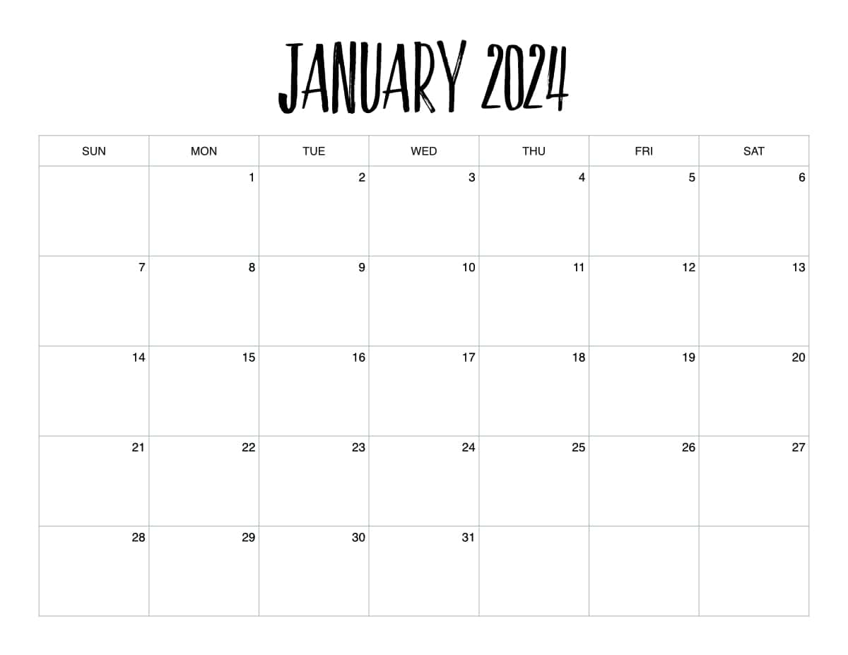 Printable January Monthly Calendar [ 2024 ] - Hey Donna