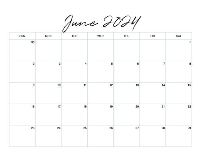 Printable June Monthly Calendar [ 2024 ] - Hey Donna