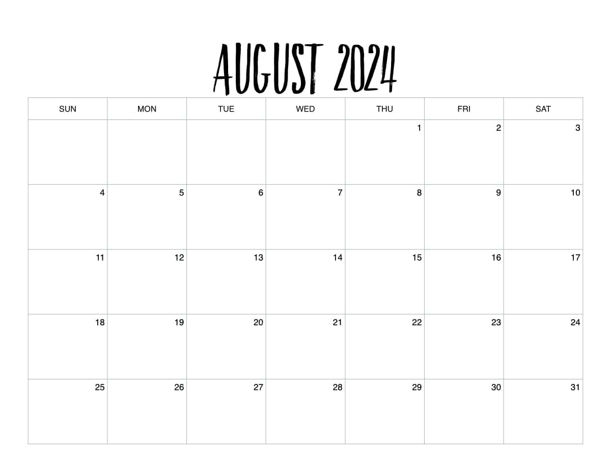 Printable August Monthly Calendar [ 2024 ] - Hey Donna