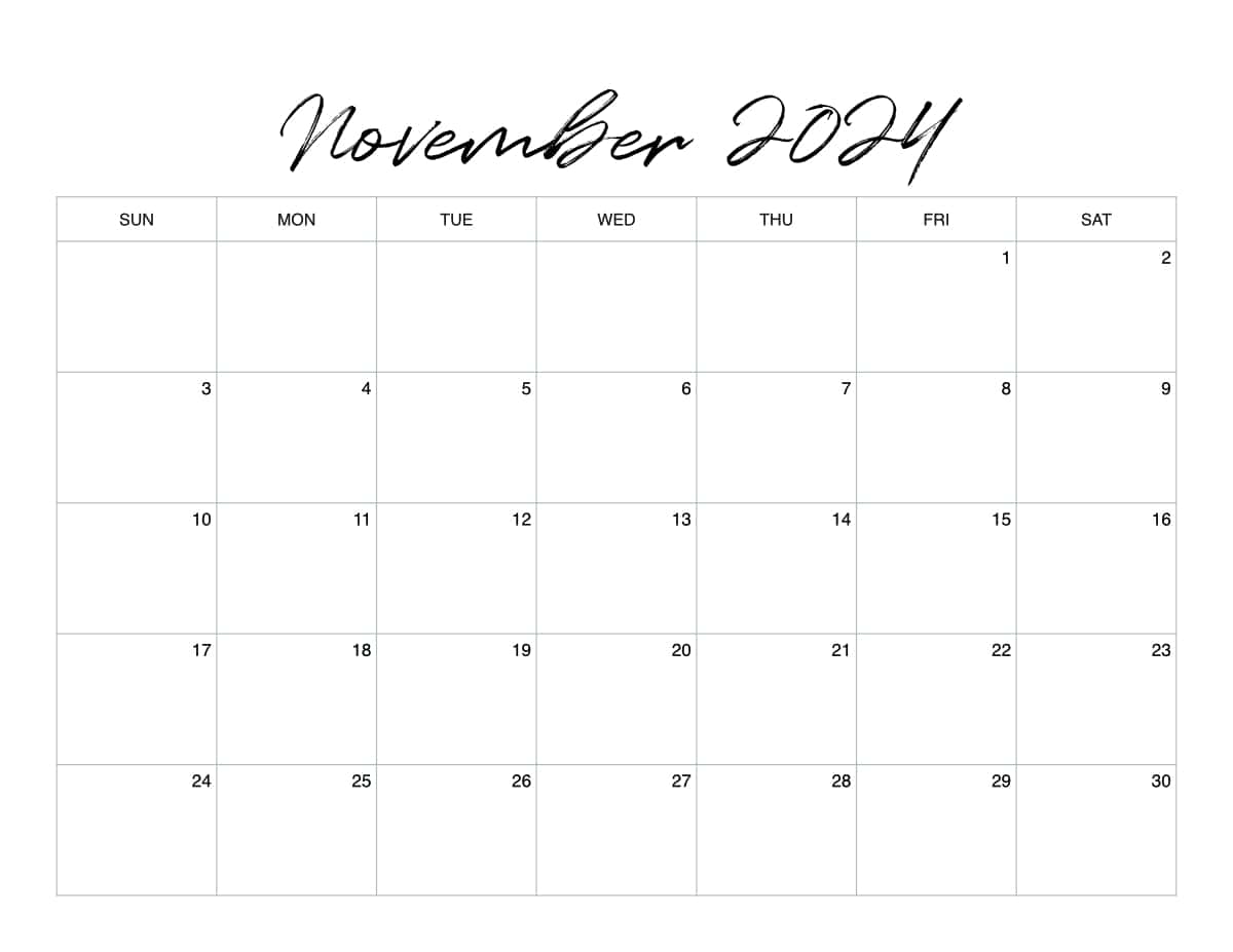 Printable November Monthly Calendar [ 2024 ] - Hey Donna