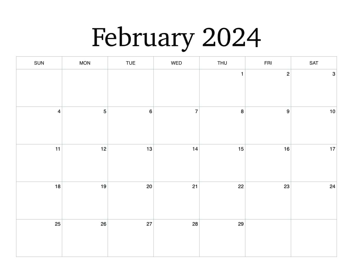 February Monthly Calendar 2024