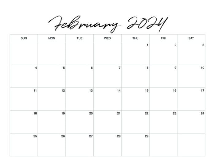 Printable February Monthly Calendar [ 2024 ] - Hey Donna