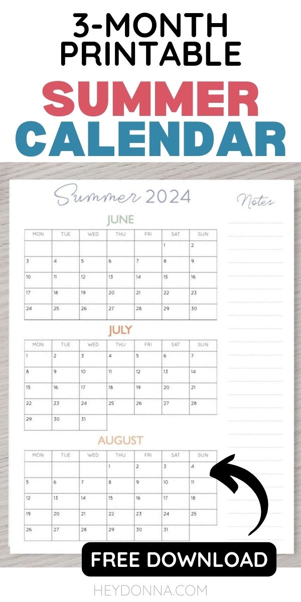 printable summer calendar