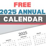 Full year 2025 calendar on one page - free printable January 2025 - December 2025