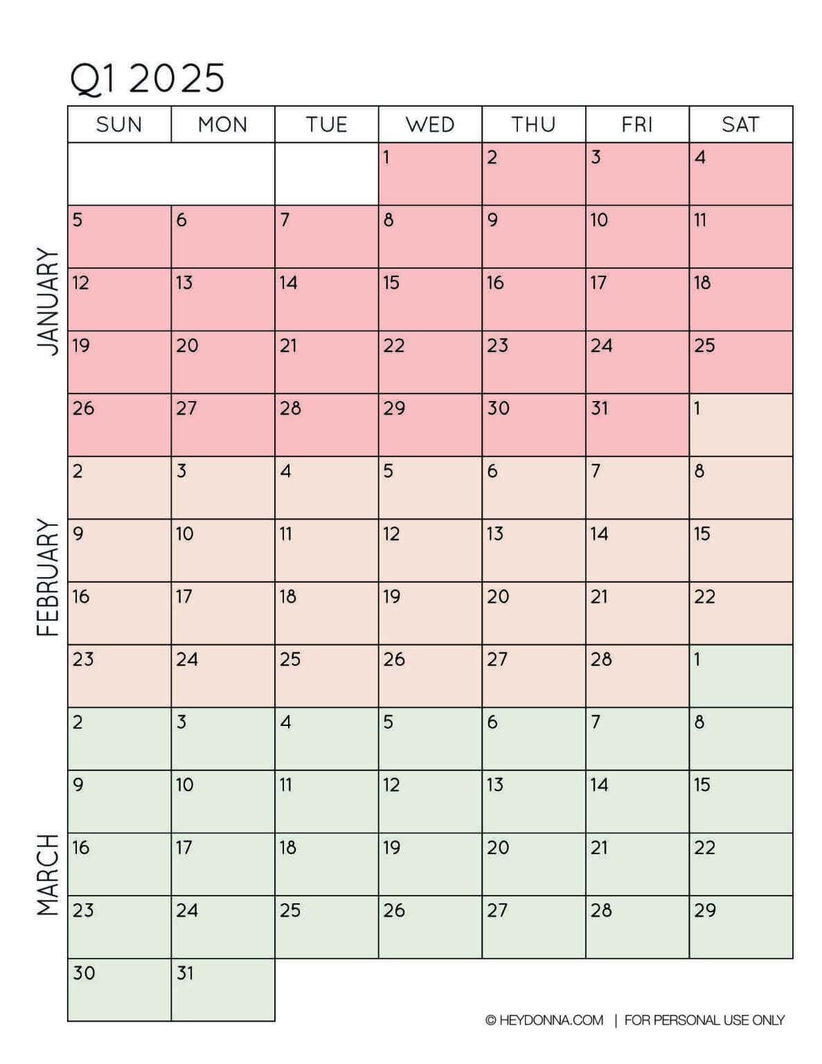 2025 3Month Quarterly Calendar Printables FREE Hey, Donna!