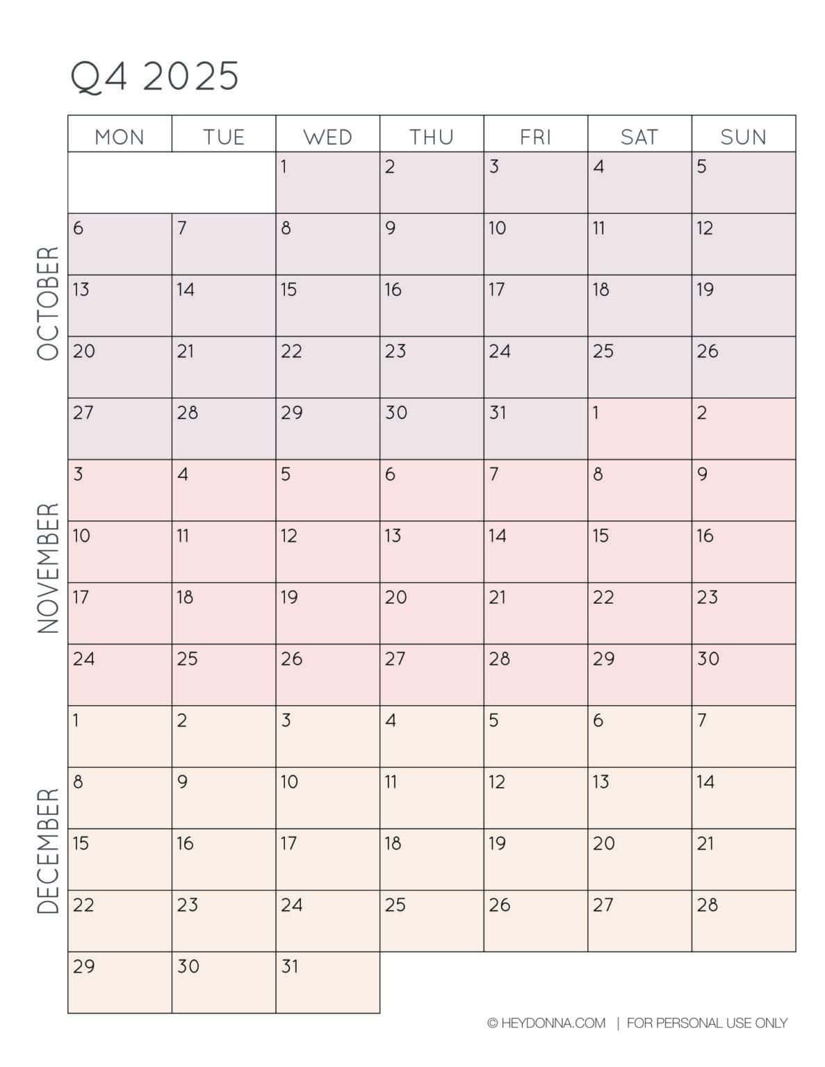 2025 3Month Quarterly Calendar Printables FREE Hey, Donna!