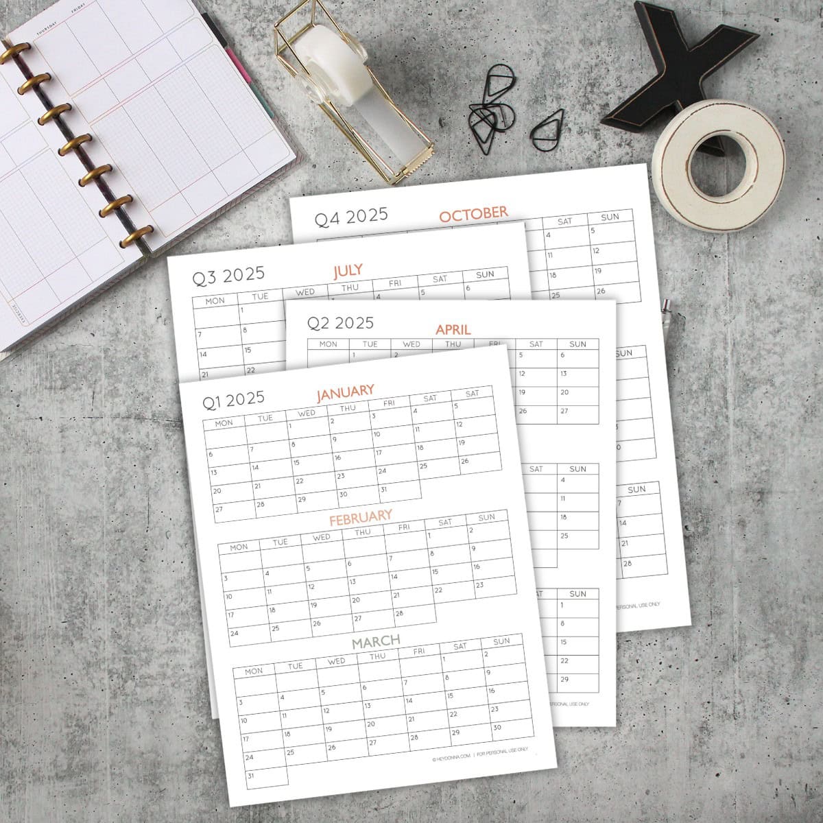 2025 3Month Quarterly Calendar Printables FREE Hey, Donna!