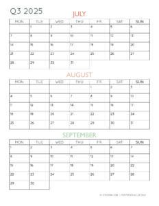 2025 3-Month Quarterly Calendar Printables - FREE - Hey, Donna!