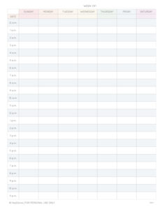 Free Printable 24-Hour Weekly Calendar Template - To Print