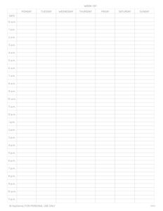 Free Printable 24-Hour Weekly Calendar Template - To Print