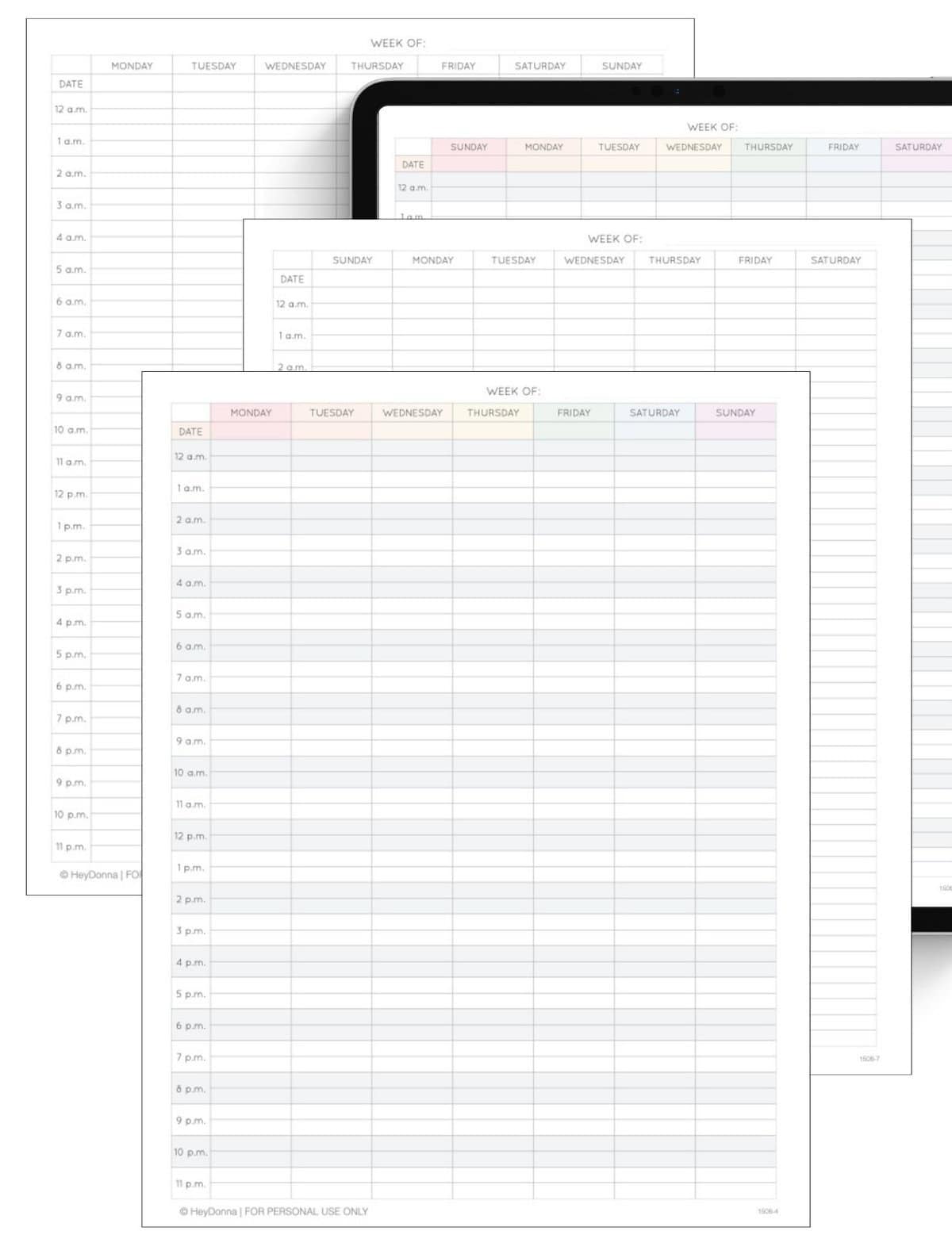 Free Printable 24-Hour Weekly Calendar Template - To Print
