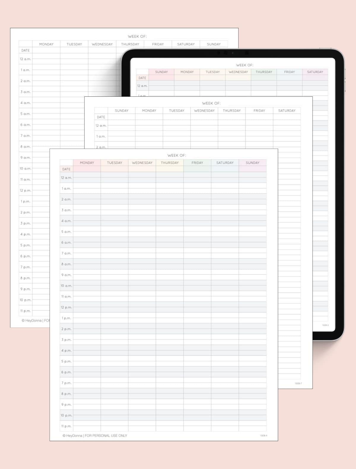 24-hour calendar printable